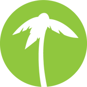 Brick city singers logo with a white palm tree silhouette in a lime green circle
